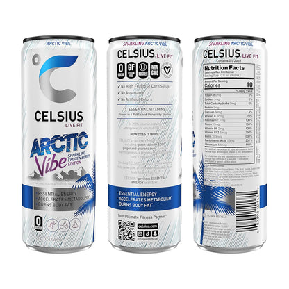 Celcius Essential Artic Vibe Energy Drink 12 fl oz bottles( Case Pack of 24)