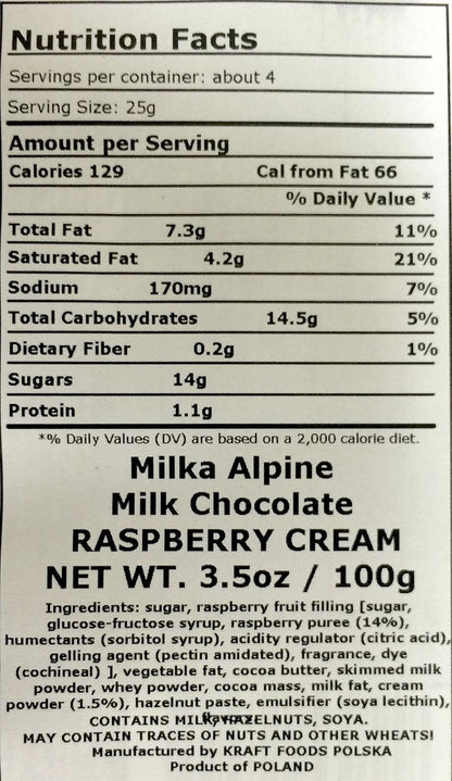 Milka Raspberry Cream Chocolate Bar 100 g ( Pack of 10)