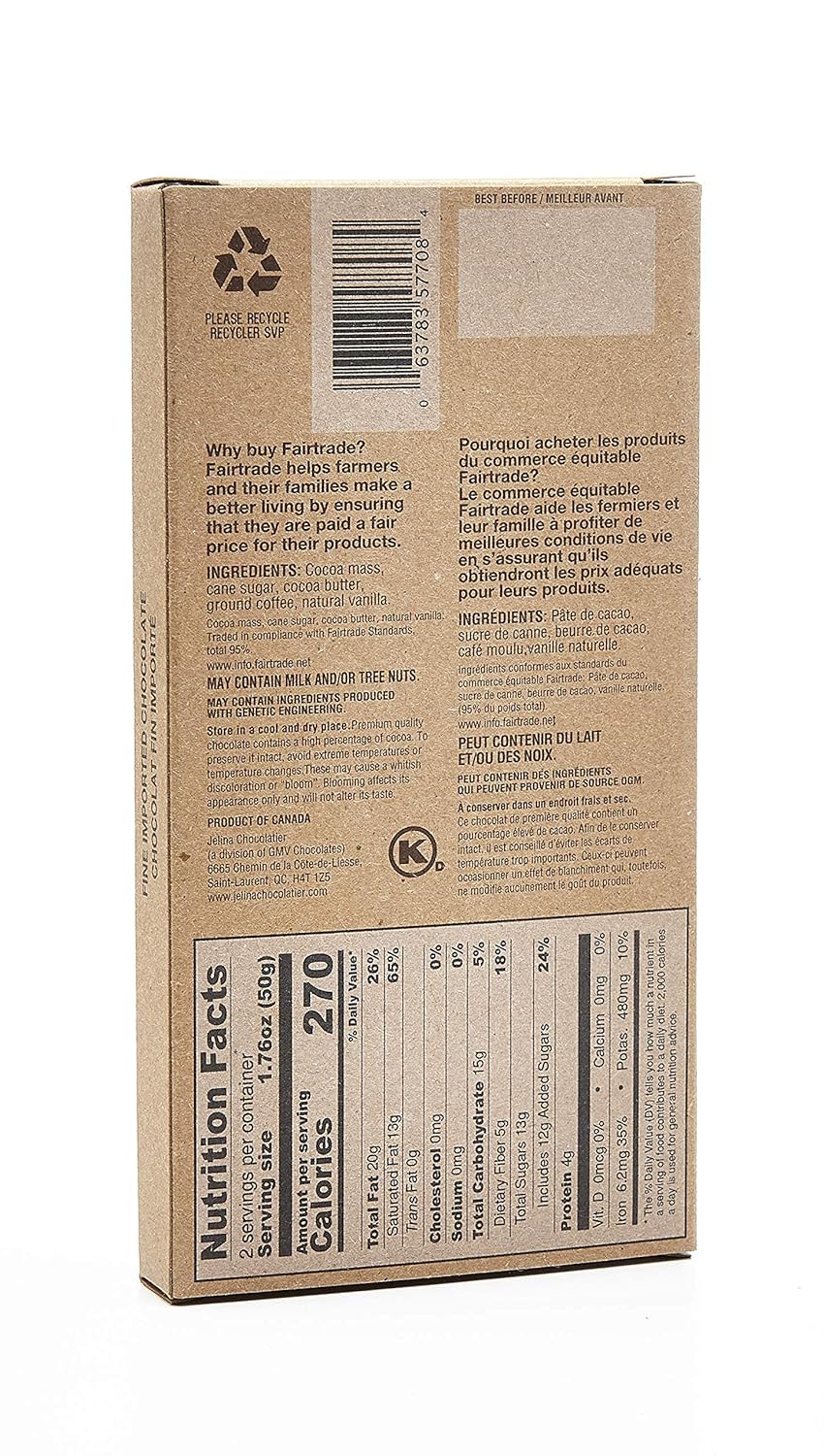 Jelina Chocolatier | 8 Pack 72% Dark Chocolate Espresso Bar | Fair Trade Chocolate Bars | Imported, Non-GMO, Natural Chocolates - 3.52oz Each