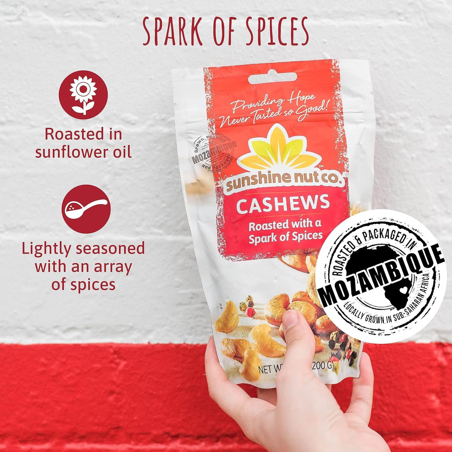 Sunshine Nut Whole Roasted Cashews - Spark of Spice 7 oz bags ( Case Pack of 6)