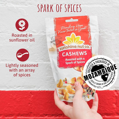 Sunshine Nut Whole Roasted Cashews - Spark of Spice 7 oz bags ( Case Pack of 6)