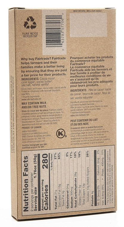 Jelina Chocolatier | 8 Pack 72% Dark Chocolate Bar with Sea Salt | Organic Cocoa, Fair Trade Chocolate | Non-GMO, Vegan Chocolates - 3.52oz Each