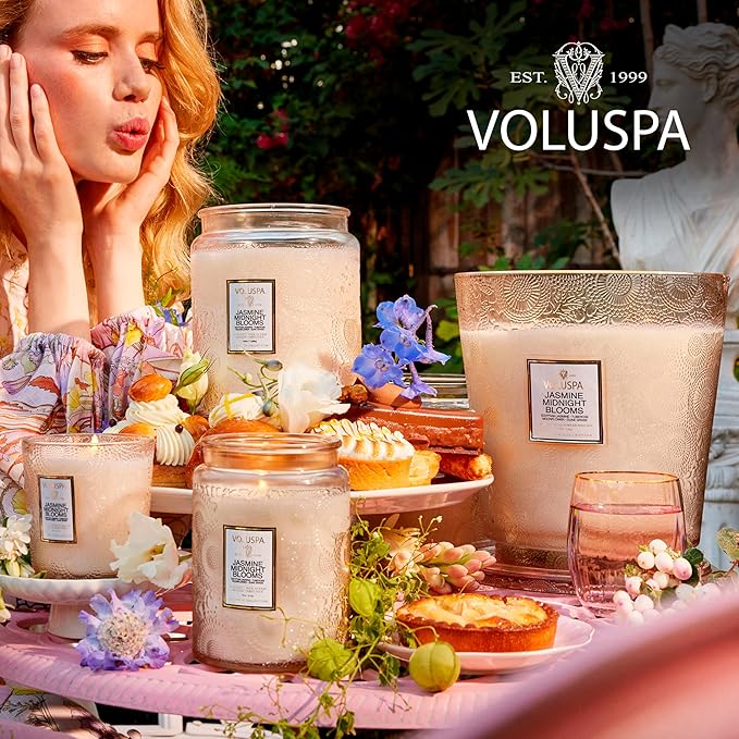 Voluspa Jasmine Midnight Blooms, Mini Tin Candle, 4 oz, 25 Hour Burn Time, Coconut Wax Candle for The Home, Handcrafted in The USA