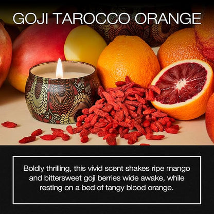 Voluspa Goji Tarocco Orange, Mini Tin Candle, 4 oz, 25 Hour Burn Time, Coconut Wax for Clean Burning, Handcrafted in the USA