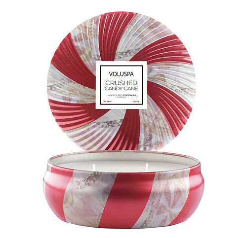 Voluspa CRUSHED CANDY CANE Cocowax 3 Wick Candle 12oz. Tin NEW