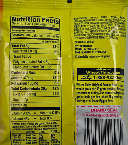Nabisco Original Wheat Thins 1.75 oz Bags (Case Pack of 72)