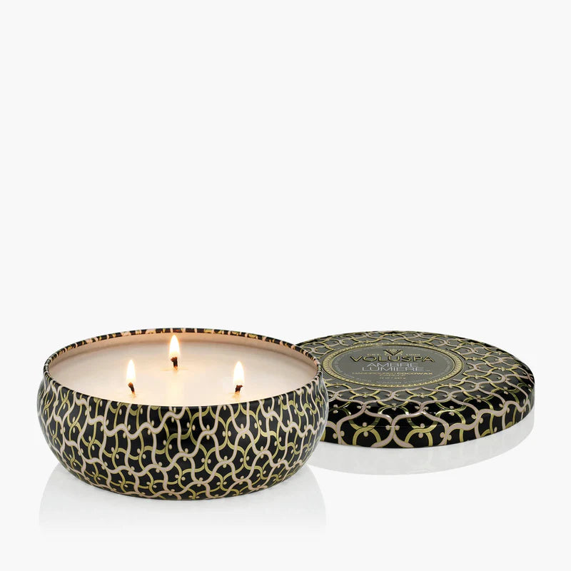 Voluspa 3 Wick Decorative Tin Candle - Ambre Lumiere 340g Home Scent