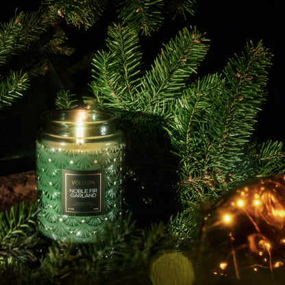 Voluspa Japonica Noble Fir Garland Large Glass Jar 18 oz