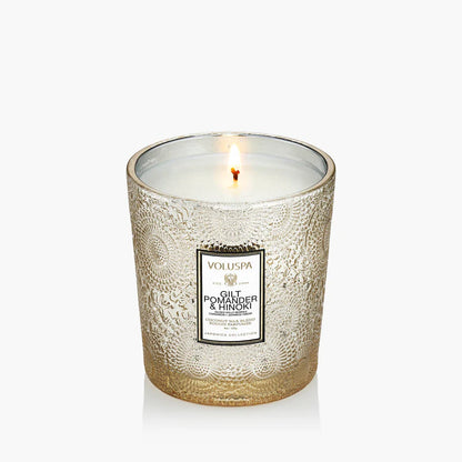 Voluspa Gilt Pomander and Hinoki, Classic Boxed 9 oz Candle, Coconut Wax Blend, Scented Candles for Home, 60 Hour Burn Time, Handcrafted in The USA