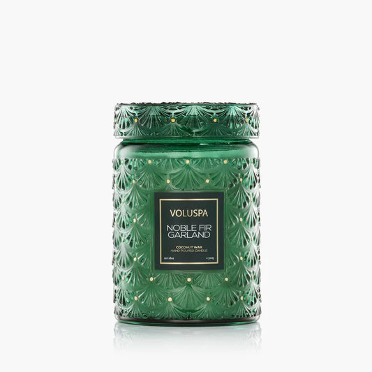 Voluspa Japonica Noble Fir Garland Large Glass Jar 18 oz