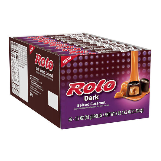 ROLO Dark Chocolate Salted Caramel Candy Rolls 1.7 oz 36 Count Case (Pack of 12)