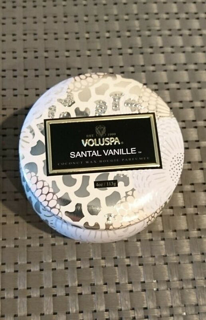 VOLUSPA Santal Vanille Tin Candle 4oz (113g) Coconut Wax Blend