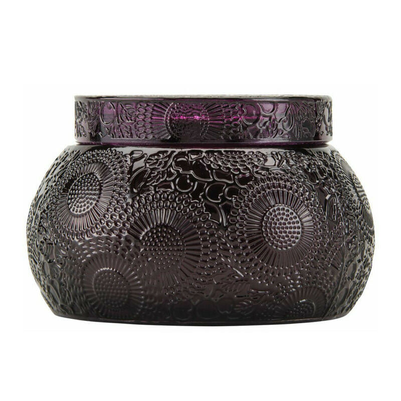 Voluspa Santiago Huckleberry Embossed Glass Chawan Bowl Candle 14 Ounces