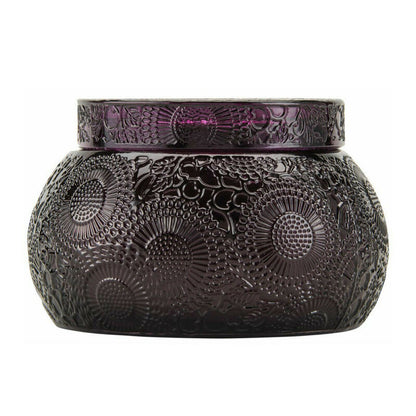 Voluspa Santiago Huckleberry Embossed Glass Chawan Bowl Candle 14 Ounces