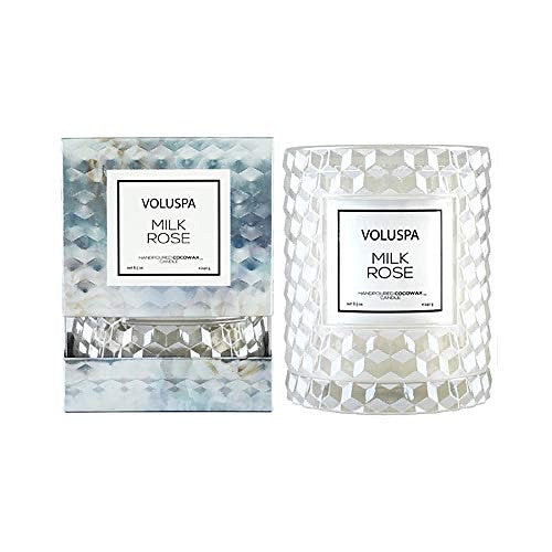 Voluspa Milk Rose Icon Cloche Textured Glass Candle, 8.5 Ounces