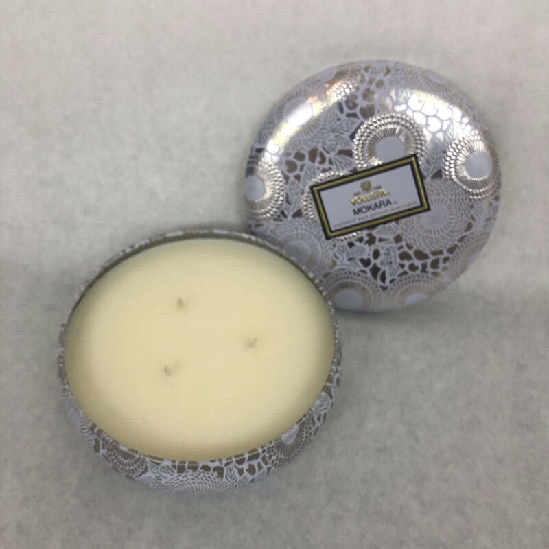 Voluspa Mokara Three Wick Round Tin Candle - Coconut Wax Bougie Parfumee 12 oz.