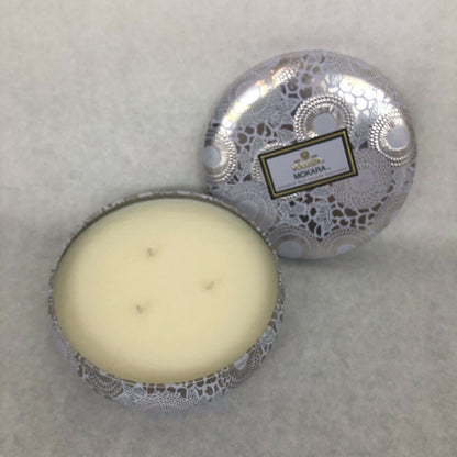 Voluspa Mokara Three Wick Round Tin Candle - Coconut Wax Bougie Parfumee 12 oz.