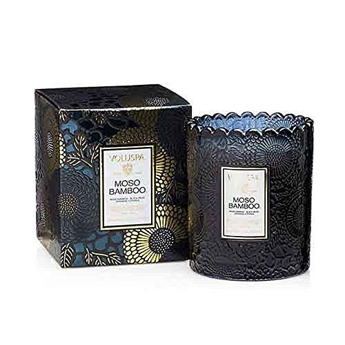 Voluspa Moso Bamboo Scalloped Glass Candle, 6.2 Ounce