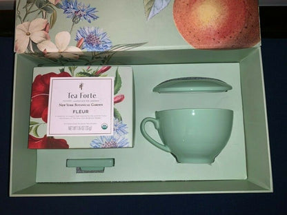 TEA FORTE Fleur Gift Set - Tea Cup, Cover, Tray, 10 Handcrafted Pyramid Teas