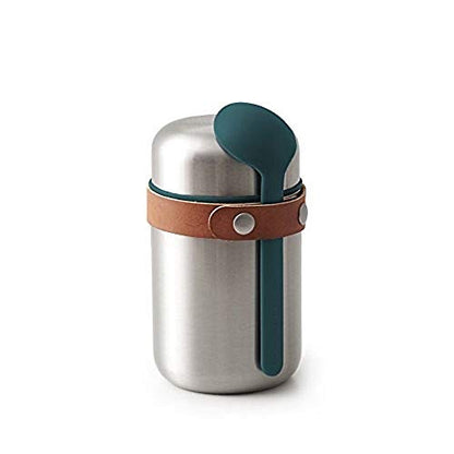 BLACK + BLUM Vacuum Food Flask Leak Proof Insulated Stainless-Steel Lunch Container with Ladle Spoon Ideal for Hot and Cold Food, 400 ml / 13.5 fl oz, Ocean