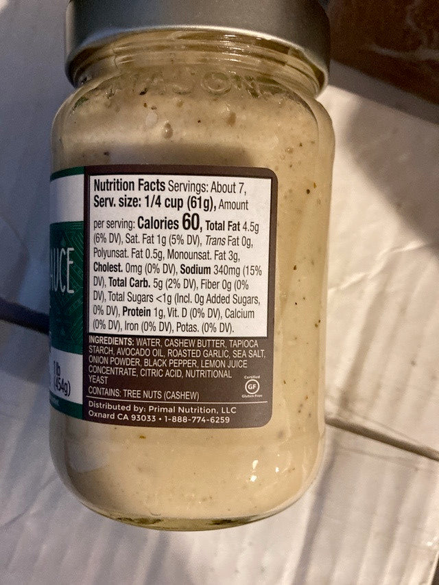 Primal Kitchen Roasted Garlic No Dairy Alfredo Sauce, made with Avocado Oil, 15.
