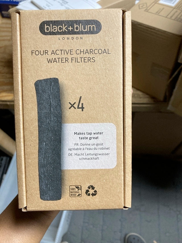 BLACK + BLUM Charcoal Water Filter Sticks | Charcoal Filter Hydration Old Japanese Tradition, Lasting 6 Months Each, Wood Black (4 Piece)