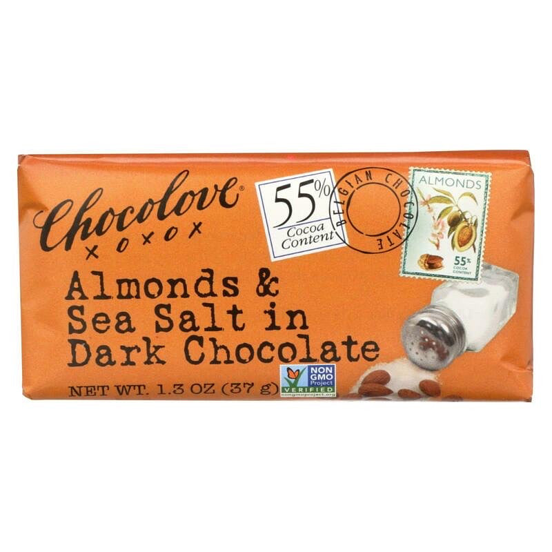 Chocolove XOXOX - Dark Chocolate - Almond & Sea Salt-Bar- 1.3 oz - Pack of 12