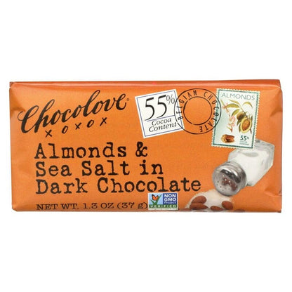 Chocolove XOXOX - Dark Chocolate - Almond & Sea Salt-Bar- 1.3 oz - Pack of 12