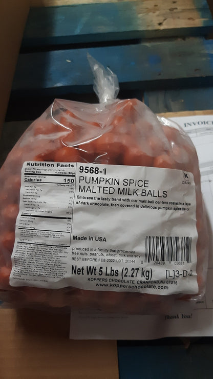 Koppers Pumpkin Spice Chocolate Malted Milk Balls 5LBS Bags