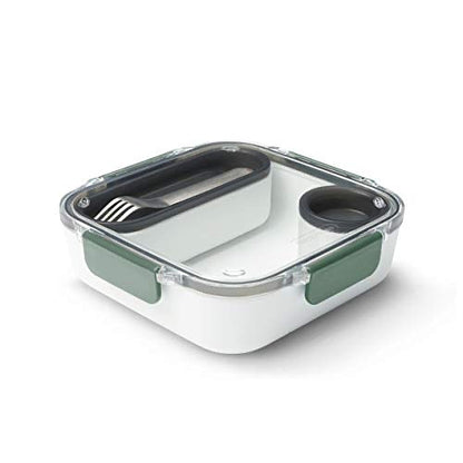 Black+Blum | BPA-Free, Leak-Proof Microwave Safe Bento Box Style Compartment Food Container, with Stainless-Steel Fork, Olive, 1000 ml/ 34f l oz
