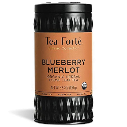 Tea Forte Herbal Retreat Organic Herbal Tea, Makes 35-50 Cups, 3.53 Ounce Loose Leaf Tea Canister, Blueberry Merlot