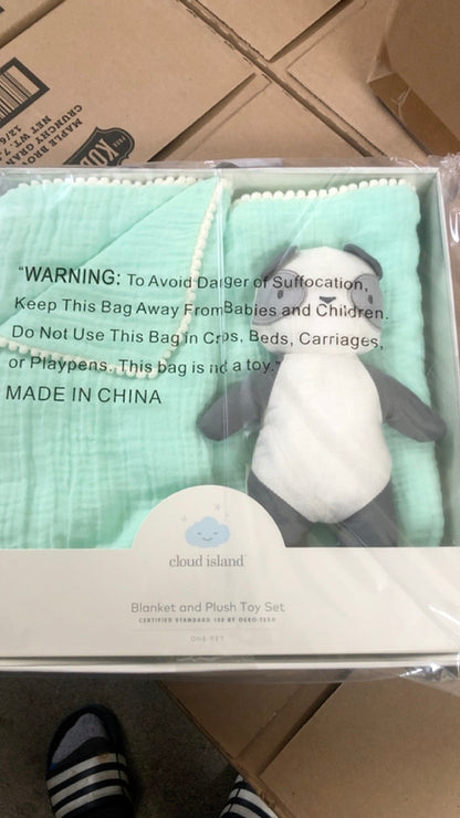Cloud Island -Gauze Baby Blanket & Plush Panda -Joyful Mint New In Box Set