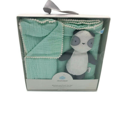 Cloud Island -Gauze Baby Blanket & Plush Panda -Joyful Mint New In Box Set