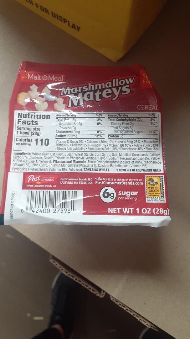 Malt - O - Meal Marshmallow Mateys Cereal 1 oz cup