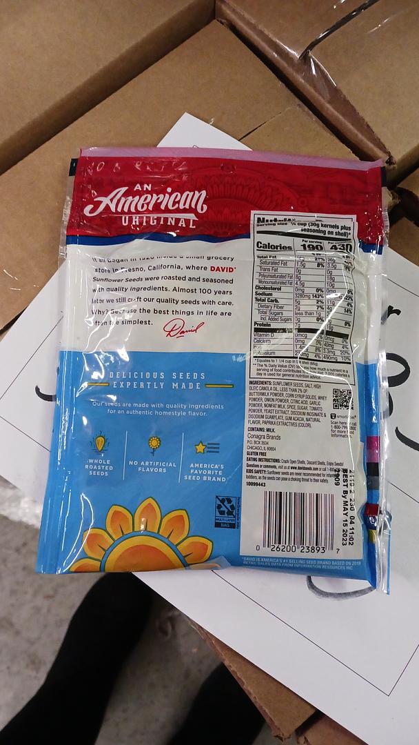 DAVID Jumbo Buffalo Ranch Sunflower Seeds 5.25 oz bags - Salted & Roasted.