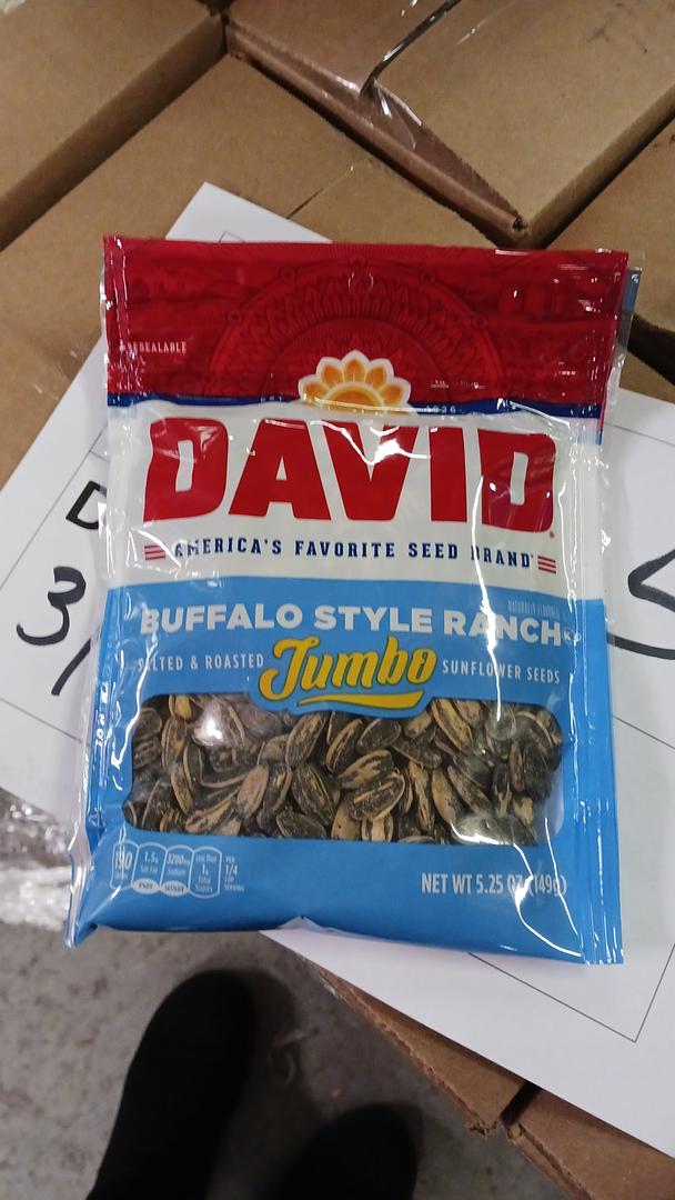 DAVID Jumbo Buffalo Ranch Sunflower Seeds 5.25 oz bags - Salted & Roasted.