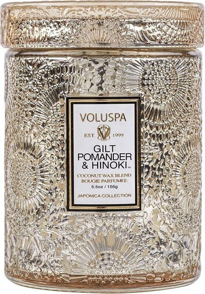 Voluspa Gilt Pomander & Hinoki Small Jar Candle, Gold, 5.5 oz