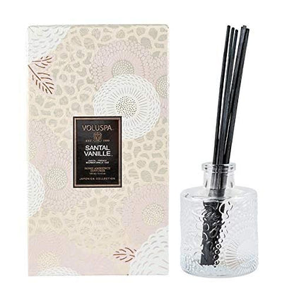 Voluspa Santal Vanille Reed Diffuser | 3.4 Fl. Oz. | 4-6 Month Product Life | 24/7 Fragrance Without The Flame | Vegan