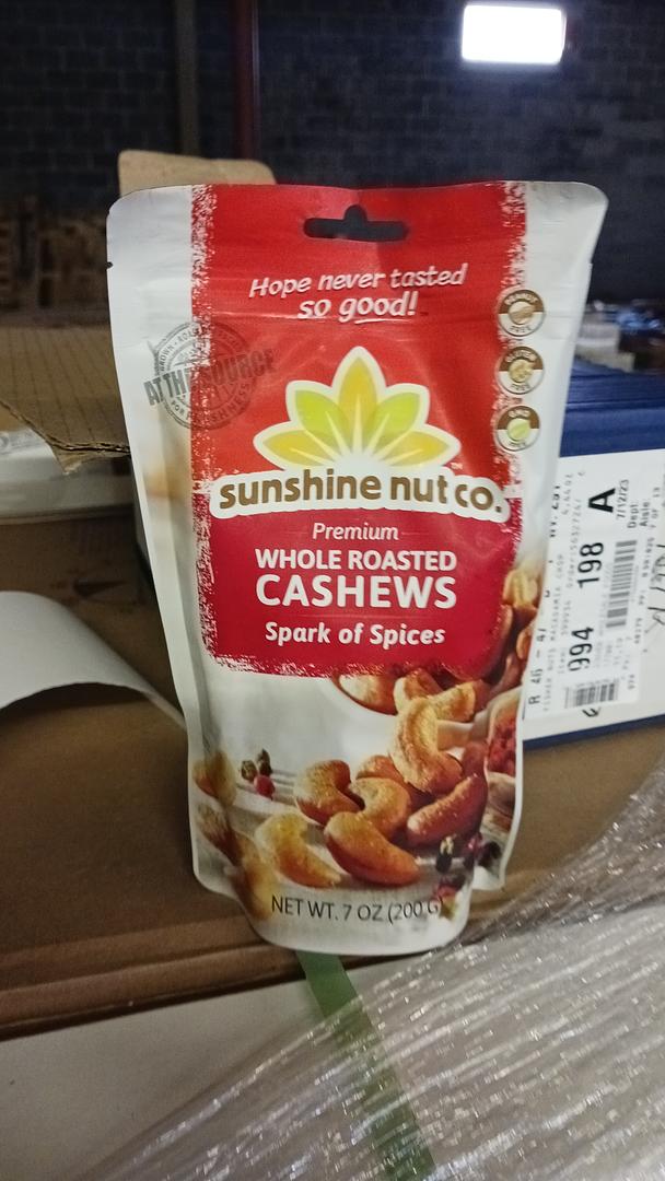 Sunshine Nut Whole Roasted Cashews - Spark of Spice 7 oz bags ( Case Pack of 6)