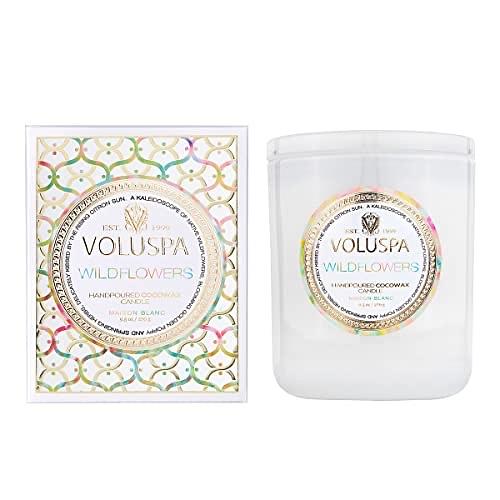 Voluspa Wildflowers | Classic Boxed Candle | 9.5 Oz | 60 Hr Burn Time | All Natural Wicks and Coconut Wax for Clean Burning | Vegan