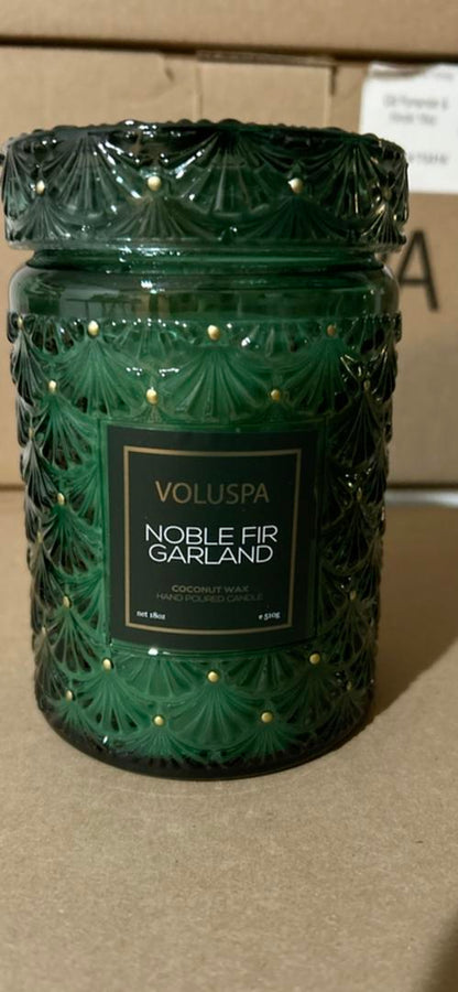 Voluspa Japonica Noble Fir Garland Large Glass Jar 18 oz