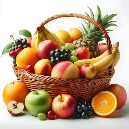 A Gift Basket with fresh delicious Fruits by RawJoy Farms.