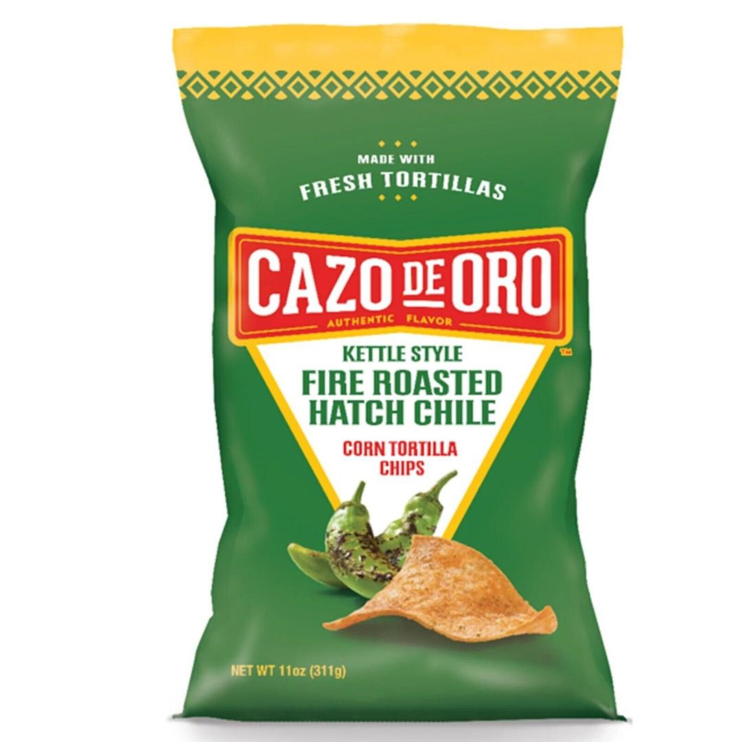 Cazo De Oro Fire Roasted Hatch Chile Corn Tortilla Chips 11oz bag (Case Pack of 9)