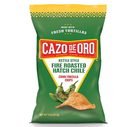 Cazo De Oro Fire Roasted Hatch Chile Corn Tortilla Chips 11oz bag (Case Pack of 9)