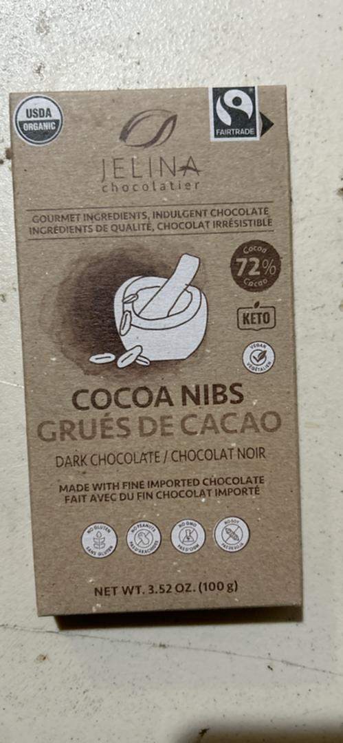 Jelina Chocolatier Dark Chocolate with Cocoa Nibs 8 pack