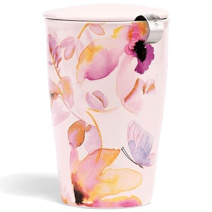 Tea Forte Kati Cup Mariposa, Ceramic Tea Infuser Cup with Infuser Basket and Lid for Steeping Loose Leaf Tea