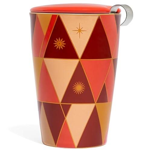 Tea Forte Kati Cup Warming Joy, Ceramic Tea Infuser Cup with Infuser Basket and Lid for Steeping Loose Leaf Tea