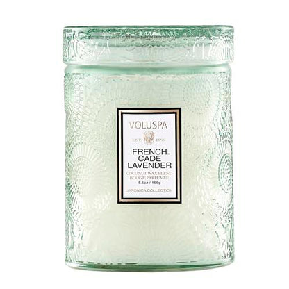 Voluspa French Cade Lavender, Small Candle Jar, 5.5 Ounces, 50 Hour Burn Time, All Natural Wicks and Coconut Wax for Clean Burning, Vegan, Poured in The USA