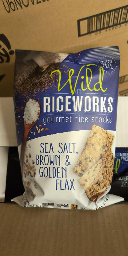 Rice Works Sea Salt, Brown, and Golden Flax Rice Cakes 5.5 oz bag (Case Pack of 6)