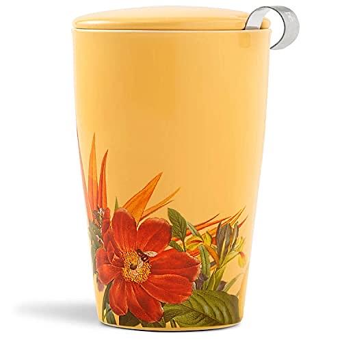 Tea Forte Paradis Double-Walled Ceramic Kati Cup with Removable Stainless Steel Infuser Basket and Lid, Steeps 12 oz Loose Leaf Tea, Lid and Cup Dishwasher & Microwave Safe